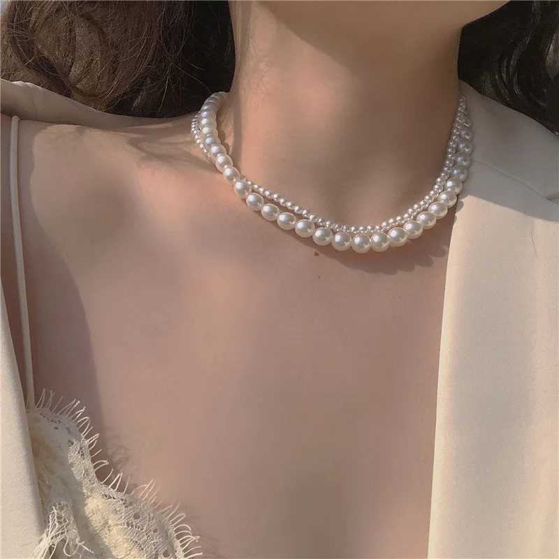 Korean Fashion Double Layer Pearl Necklace Women Personality Necklace Wedding Jewelry Birthday Anniversary Gift Collares MujerX241009