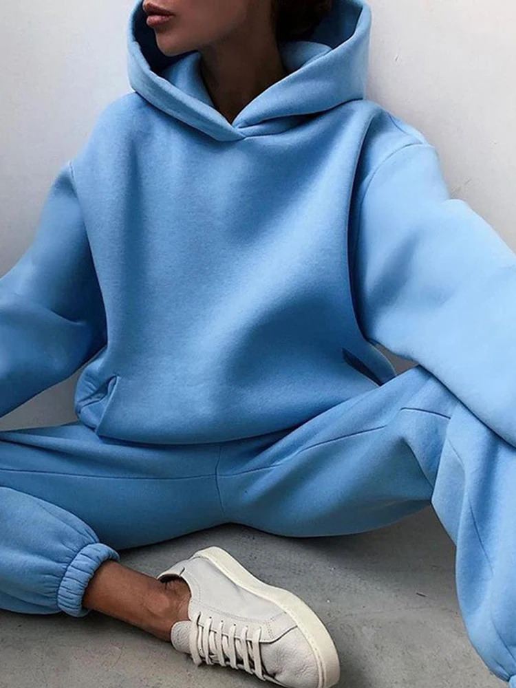 Women Autumn Winter Fleeced Tracksuits Casual Sweatpants and Hoodie Set Two Pieces Hooded Sweatshirt Sport Jogger Outfits 241010