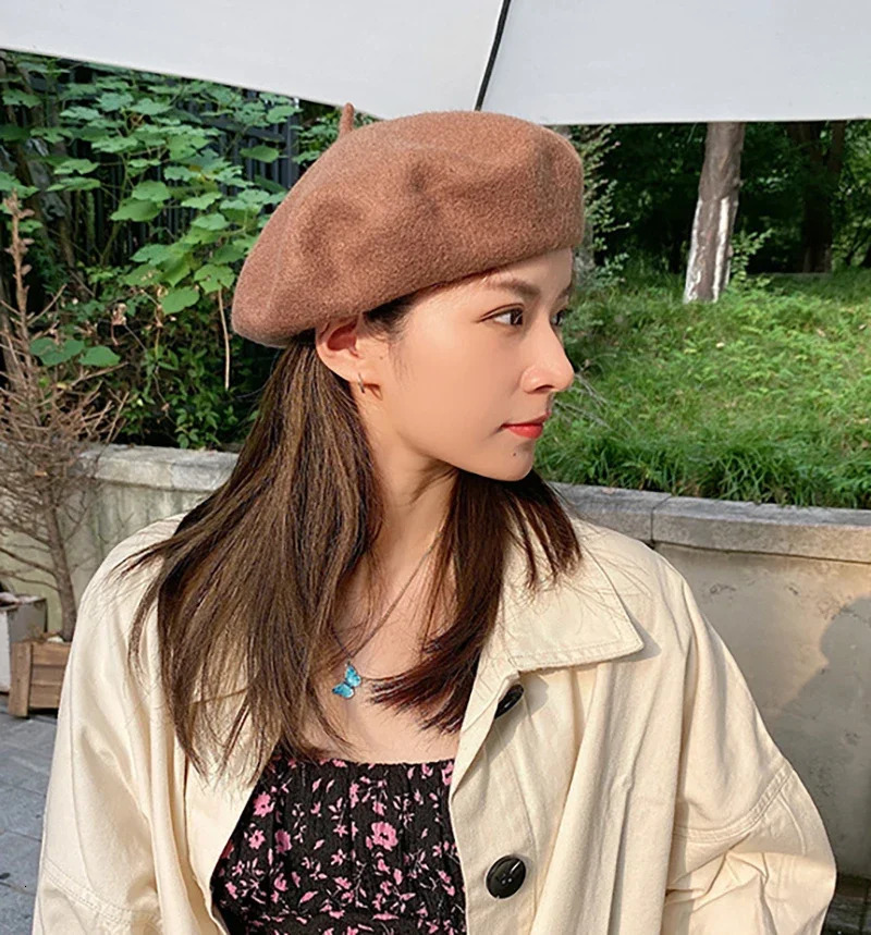 Winter 100% wool beret womens winter outdoor artist hat French pumpkin beret thick wool pumpkin hat 241007