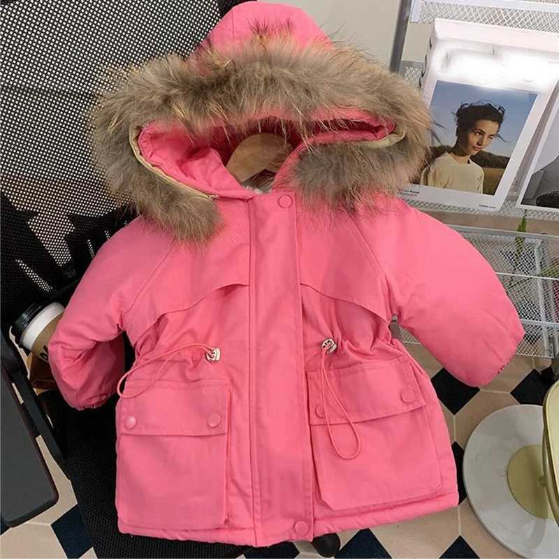 Down Coat Winter girls down jacket fur collar warm hooded zipper princess jacket Christmas girls jacket 2-10 year clothing H241010