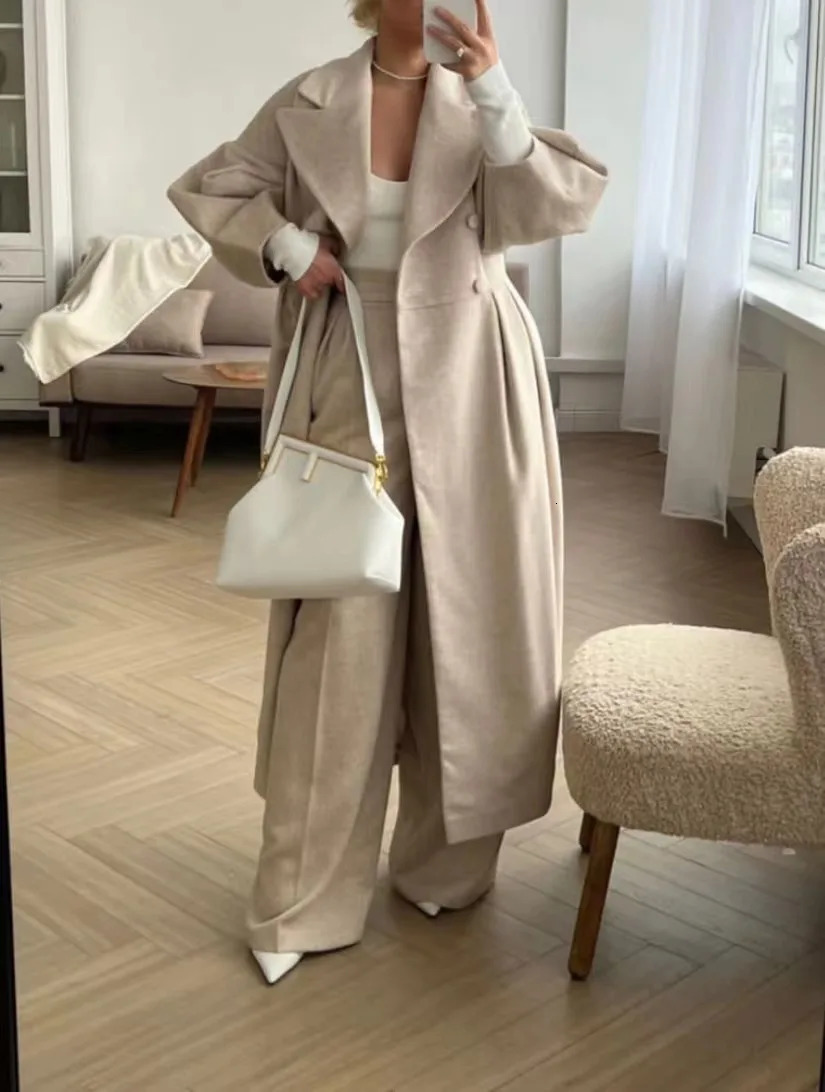 Autumn Lantern Sleeve Vintage Court Coat Lapel Double Row Button Office Womens Long Jacket Windbreaker Thick Street 240930
