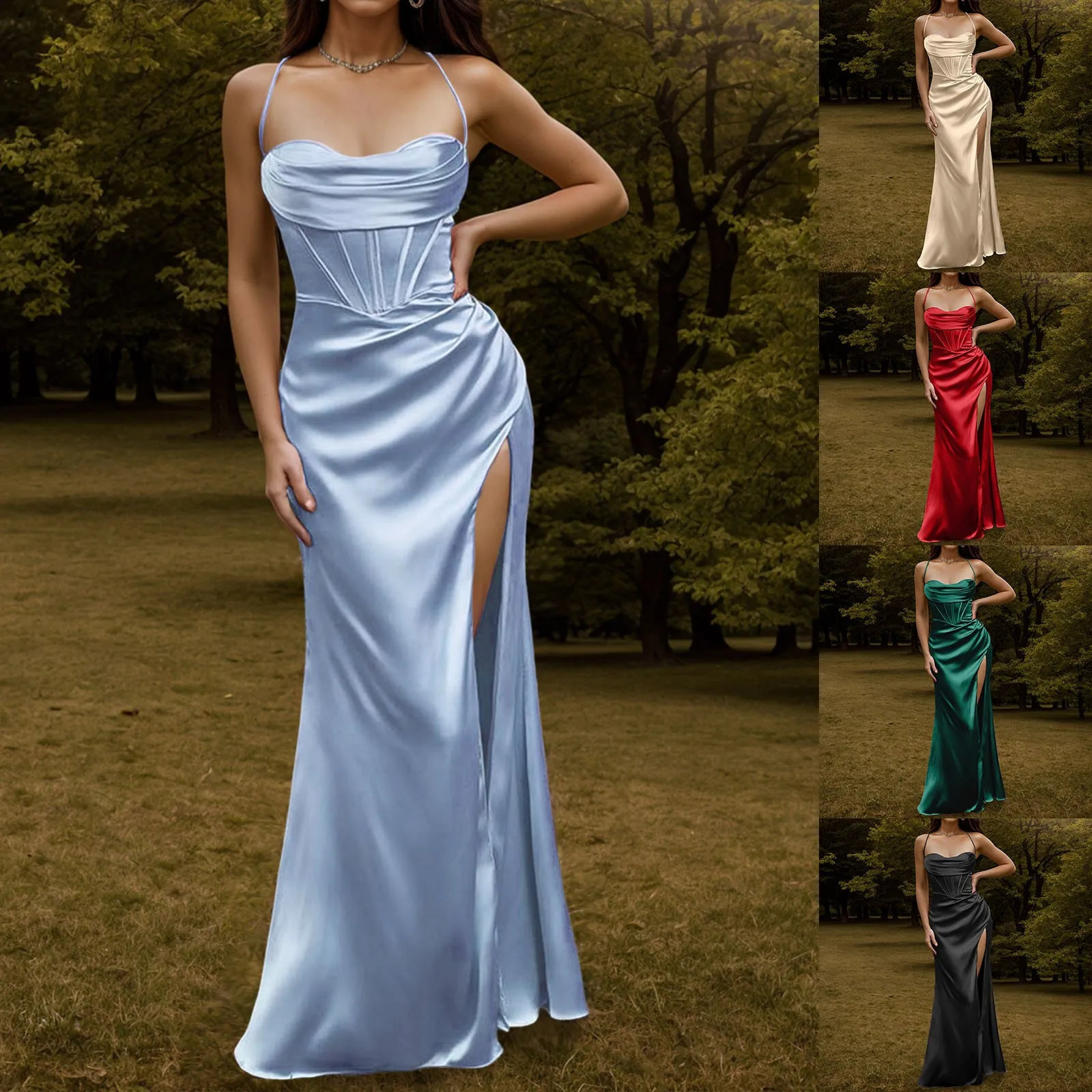 Italian shoulder strap satin corset womens evening dress Vestidos fishbone push up elegant womens tight corset party long dress 241007