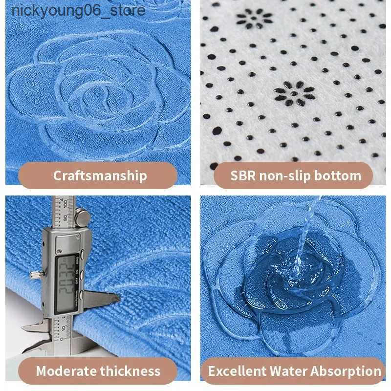 Non-Slip Bath Mats Bath Rugs Rose Flower Emed Bath Mat Flannel Non-slip Floor Rug Shower Room Doormat Bathroom Floor Mat Home Decoration L240910