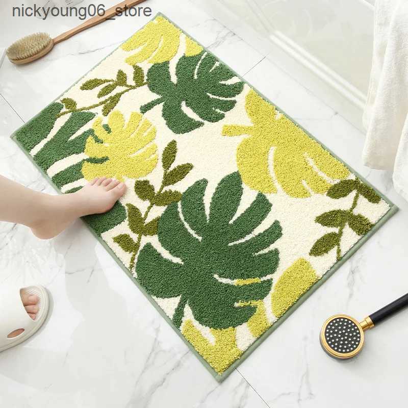 Non-Slip Bath Mats Leaves Non-Slip Bath Floor Mat Bathroom Fluffy Cashmere Absorbent Soft Rug Pad Children Room Carpet Home Decor Floor Mats L240910