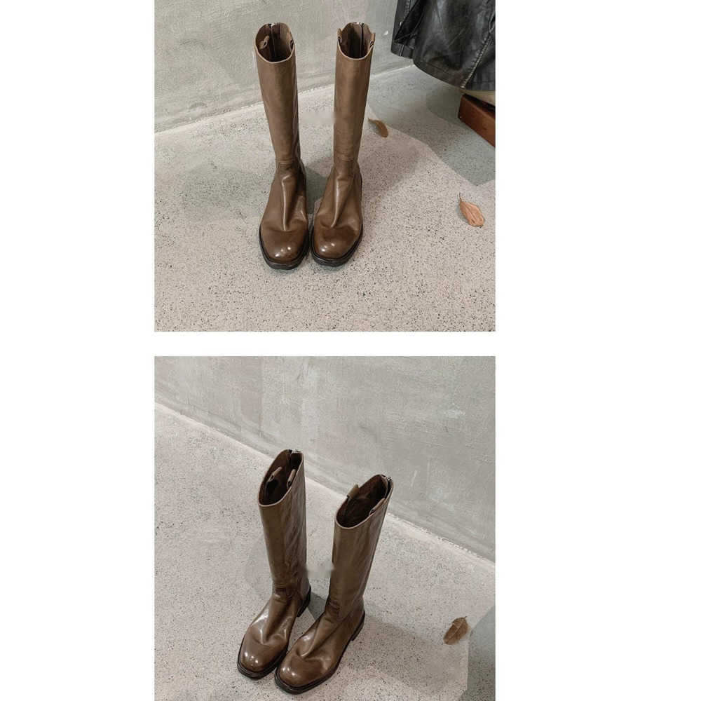 Autumn Winter Fashion Boots Leather Thick Heel Zipper High Long Ankle Boots For Womens Leather Knight Boots Women Shoes 240826