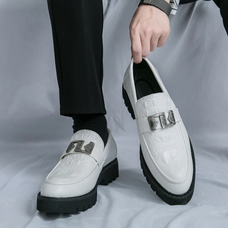 White Loafers Mens Party and Business Loafers Thick Soled Men Dress Platform Shoes Comfortable Slip-On Fashion Casual Shoes 240927