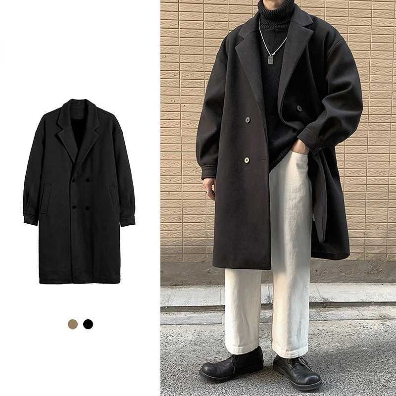 Autumn Winter Men Woolen Dust Coats Japan Style Streetwear Male Loose Solid Color High Quality Mens Thick Warm Trenchcoat LX241010