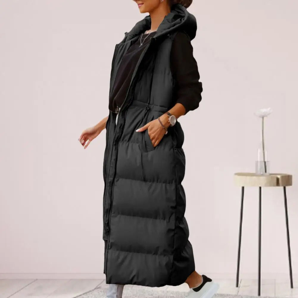 Trendy Puffer Vest Long Comfy Fall Winter Girls Down Vest Tight Waist Down Vest for Ski 241008