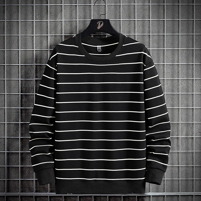 Spring Mens Striped Sweater Cotton Super Large Hoodie Long Sleeve OCollar Zipper Street Clothing Fashion Top 6XL 8XL 241010