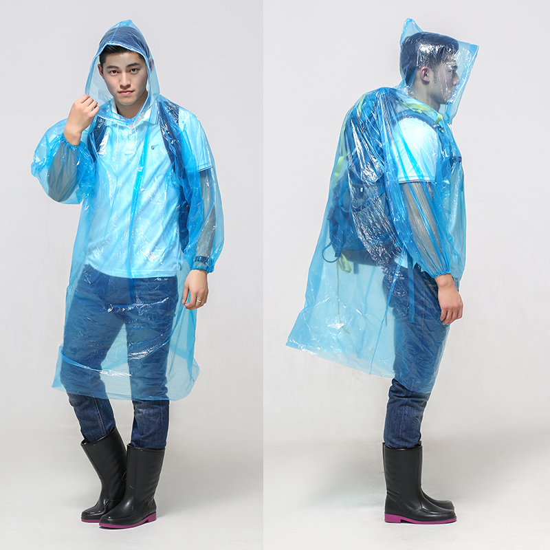 Impermeable disposable PE raincoat long sleeved hooded rainproof EVA raincoat
