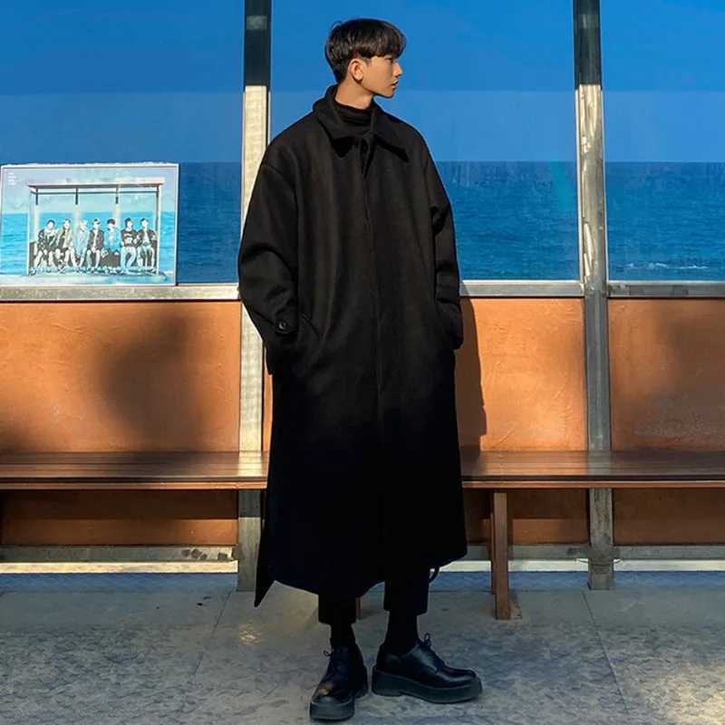 IEFB Tweed Overcoat Mens Autumn Winter Long Coat Loose Knee-length New Korean British Thickened Belted Woolen Jacket D1221 LX241010