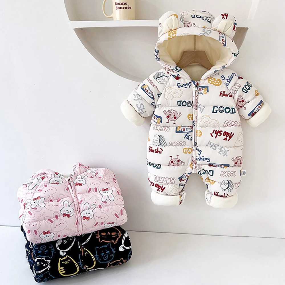 Down Coat New born Baby Girl clothes Winter Plus Velvet Thick Jumpsuit Romper boy Overalls Toddler Outerwear Coat little girls clothing H241010