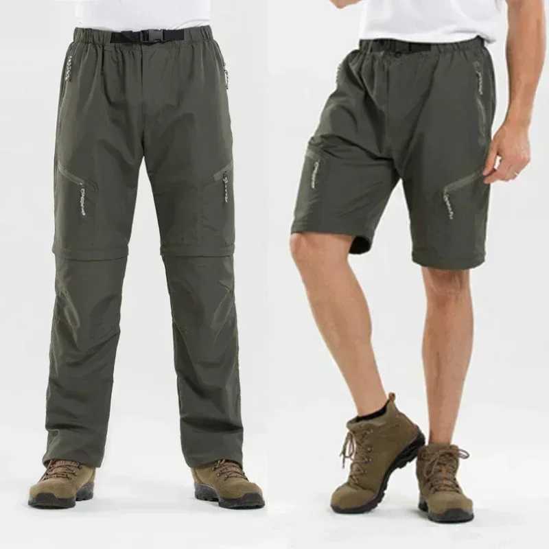 Mens quick drying womens cargo pants waterproof hiking camp work pants detachable elastic shorts W241009
