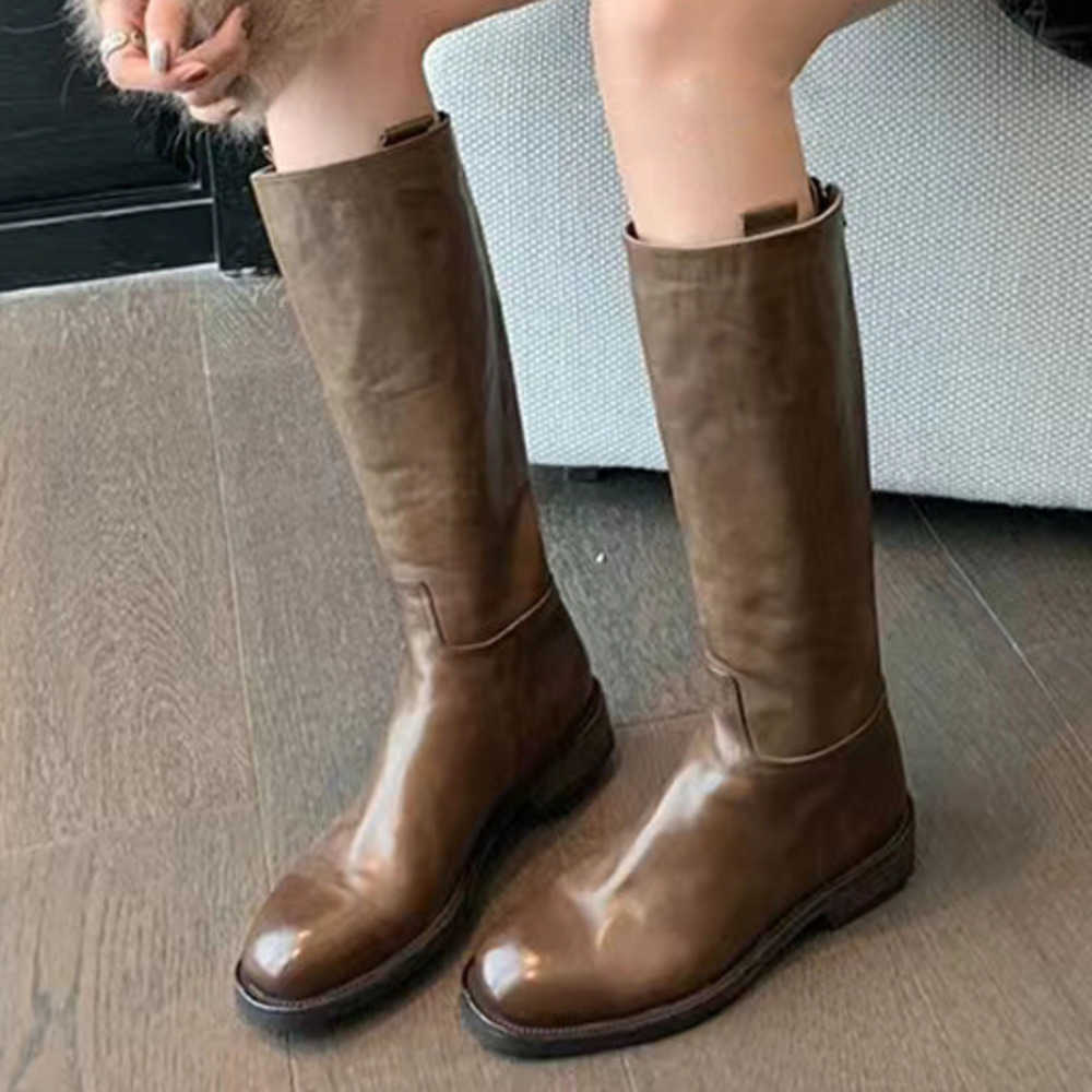 Autumn Winter Fashion Boots Leather Thick Heel Zipper High Long Ankle Boots For Womens Leather Knight Boots Women Shoes 240826