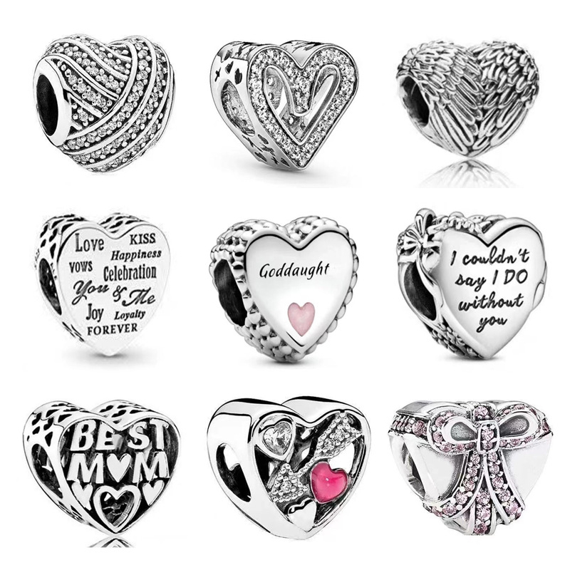 Luxury S925 Sterling Silver Heart Diamond Loose Beads Charms Women For PAN Fits 3mm Snake Chain Bracelets Birthday Christmas Gift DIY Making Jewelry B078