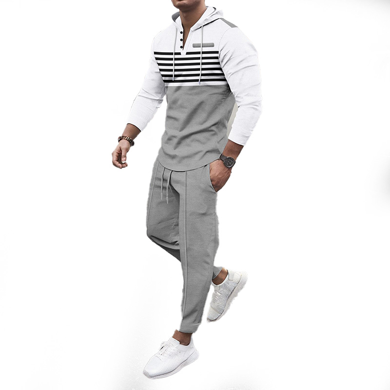 Striped Tracksuit Men Autumn Winter Hooded Sweatshirt Outfit Sportswear Male Suit Pullover Two Piece Set Casual Workout Sets high quality Sweatpants A