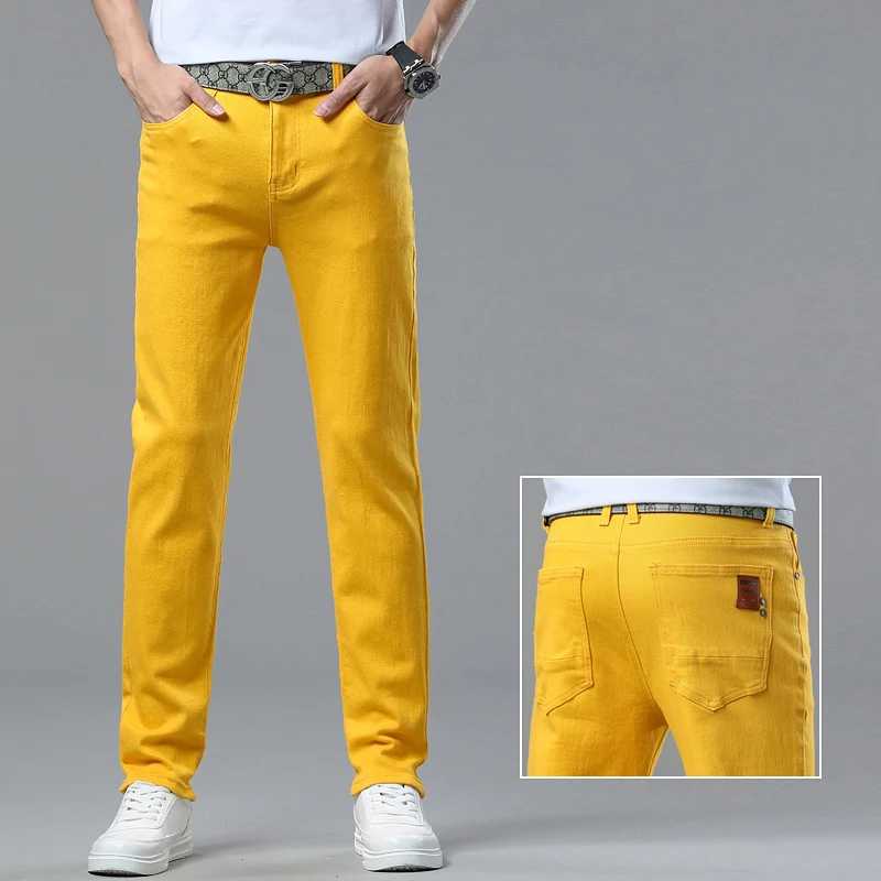 Mens Yellow Red Jeans Brand Jeans Cotton Stretch Slim Straight Casual Denim Pants Fashion Work Denim Trousers Four SeasonX241009