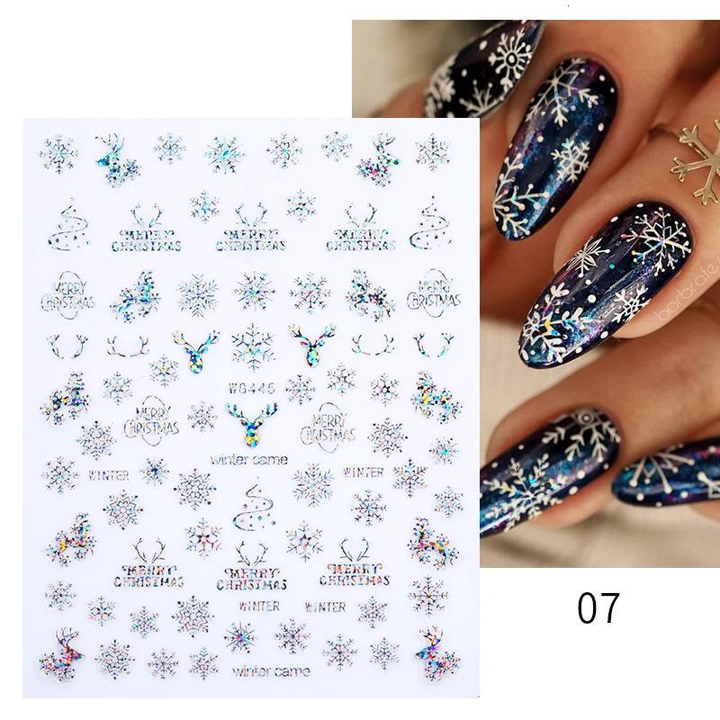 Christmas 3D nail stickers snowflake patterns nail art stickers fluorescent Christmas and winter sliders nail charm 241008