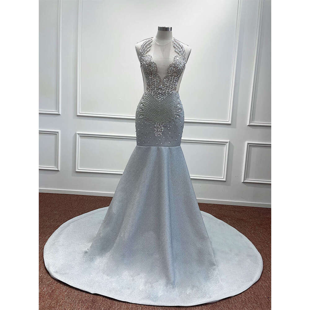 Sparkly Crystal Beading V Neck Prom Dresses Women Sleveeless Shiny Mermaid Exquisite Formal Party Evening Gowns