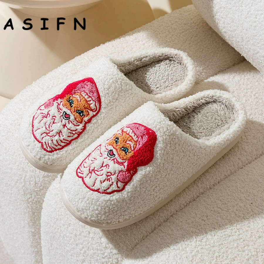 Fashion Winter Christmas Santa Claus Slippers Houseshoes Women Comfy Home Flat Slip-on Bedroom Cute Pink Christmas Party Shoes 241010