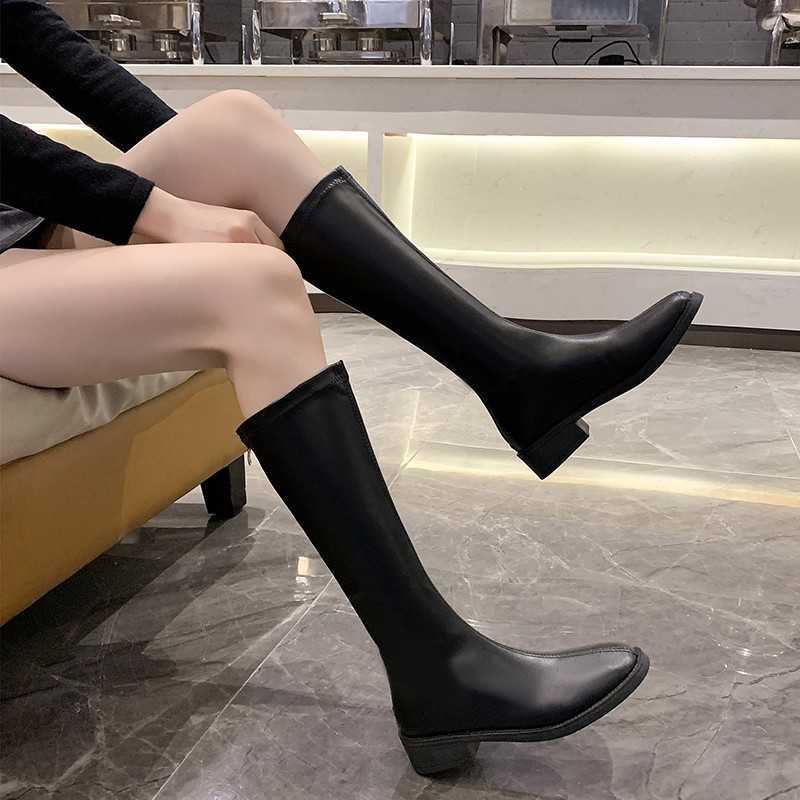 Round Toe Fashion Boots Low Heel Zipper High Ankle Boots Leather For Women Martin Boots Slimming Boots Single Boot 240826