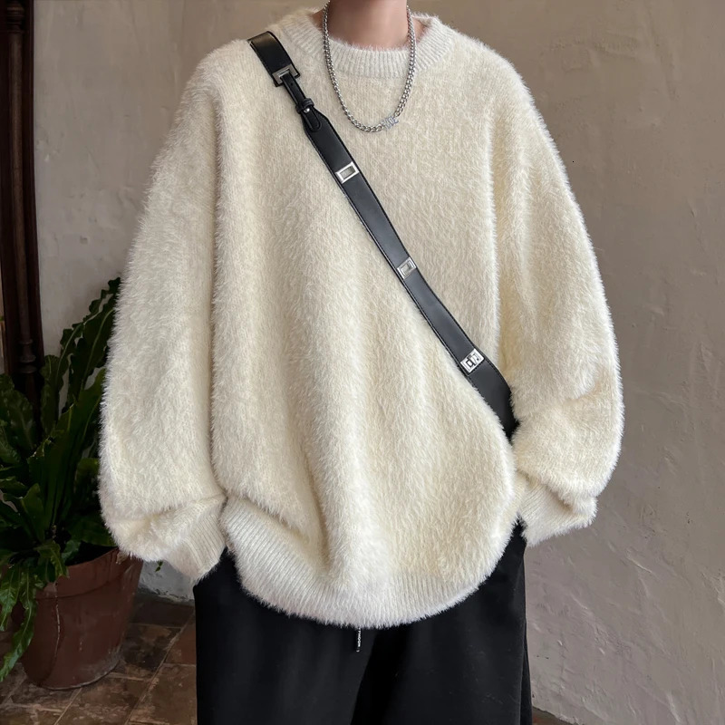 Harajuku Mens Knitted Sweater Mens Wool Lanhua Autumn Winter Top Mens Casual Clothing Crewneck Sweater 241007