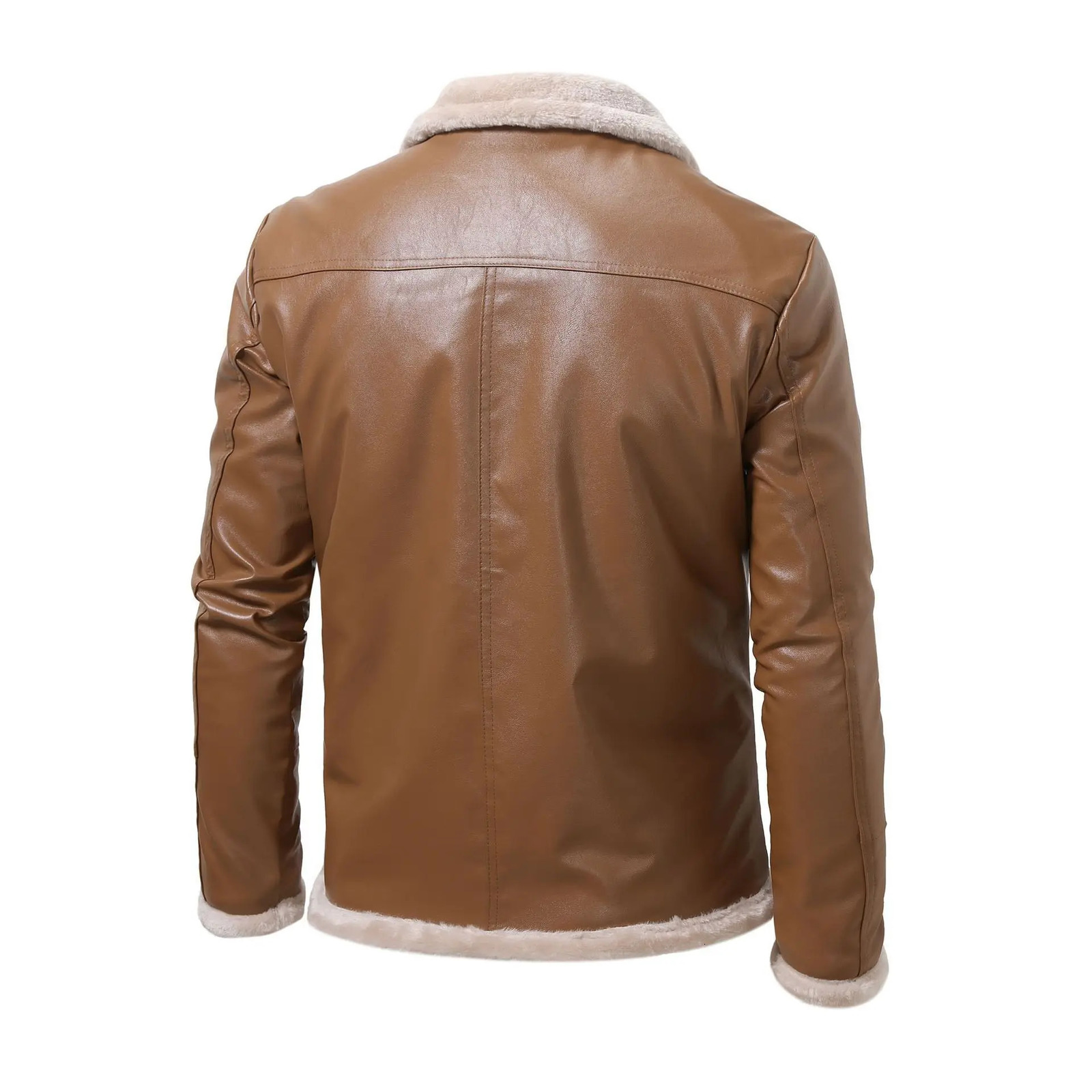 Autumn/Winter PU Leather Mens Solid Coat Leather Integrated Jacket Thick Collar Coat 240930