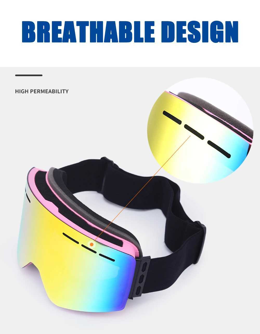 Ski goggles winter snow sports goggles with anti fog UV protection suitable for men women young people interchangeable lenses high-quality snow goggle