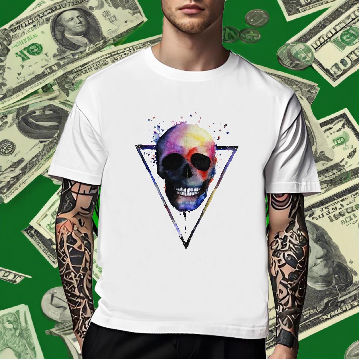 Brand T shirt 230g Pure Cotton skull Street Casual Skull Short Sleeve O-Neck Men Clothes T-Shirt 2024 Designer Tops Tees