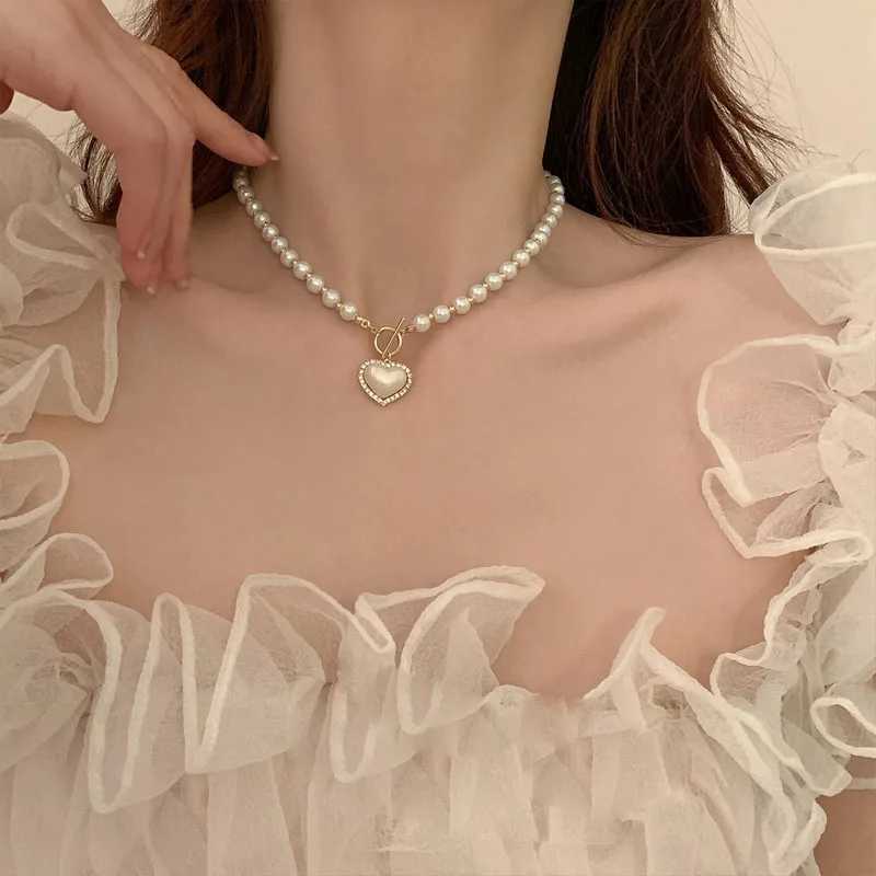 Vintage Imitation Pearl Choker Neckalce for Women Fashion Heart Necklace Gift for Friend Party Trendy Neck JewelryX241009