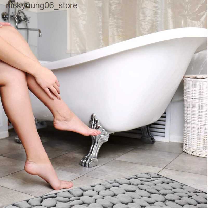 Non-Slip Bath Mats Cobblestone Emed Bathroom Bath Mat Non-slip Carpets In Wash Basin Bathtub Side Floor Rug Shower Room Doormat Memory Foam Pad L24091
