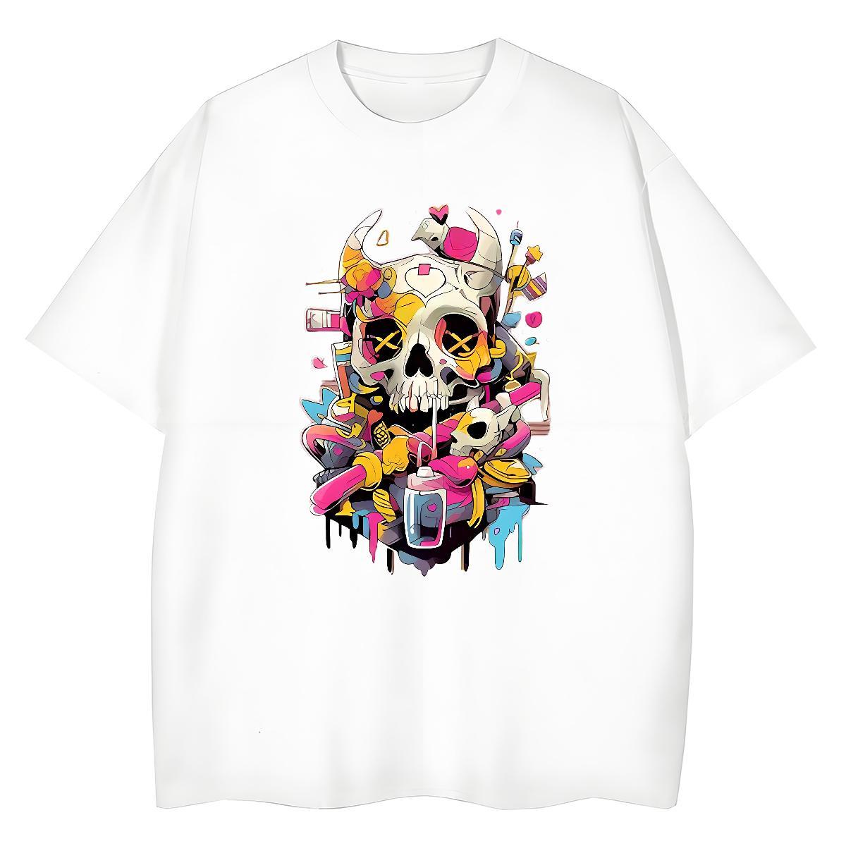 Popular Men T Shirts 230g Cotton skull Casual Custom Big Size O Neck Short Sleeves Mens Tshirts Classic Tops Tees