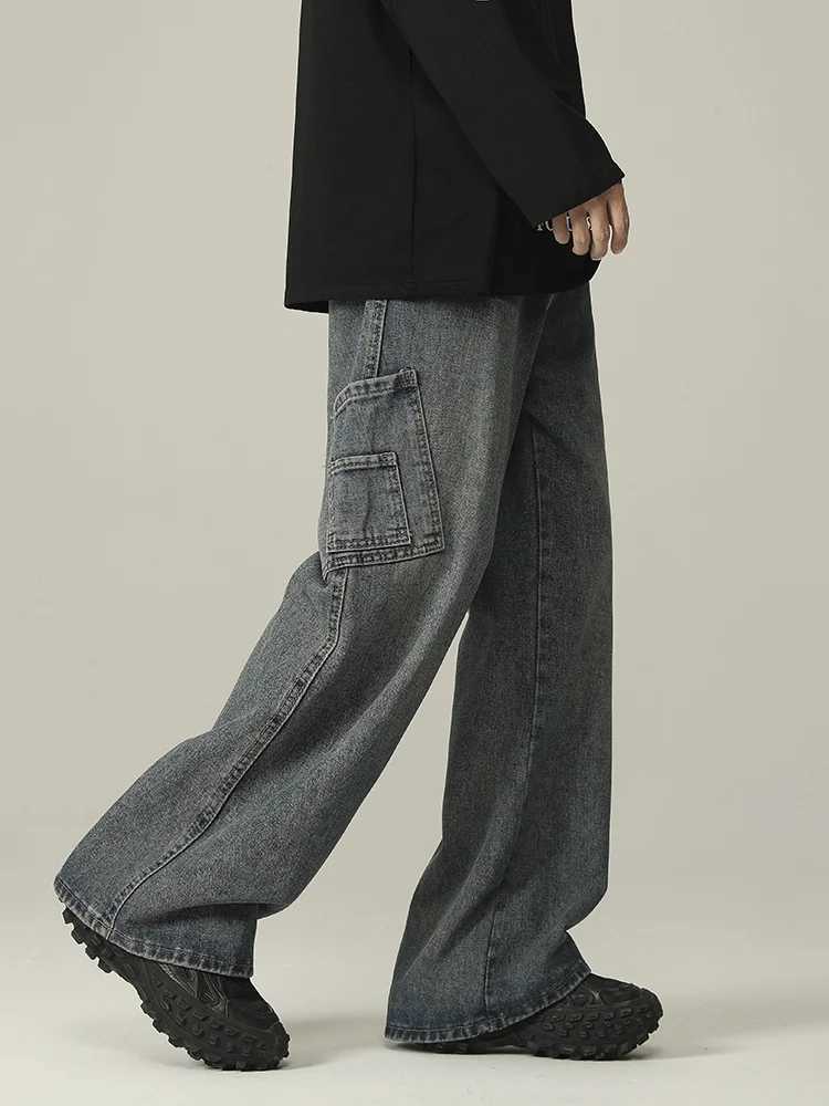 Mens Fashion Patchwork Jeans Korean Straight Vintage Classic Denim Pants Elastic Waist High Street Trousers Male Trendy BrandX241009