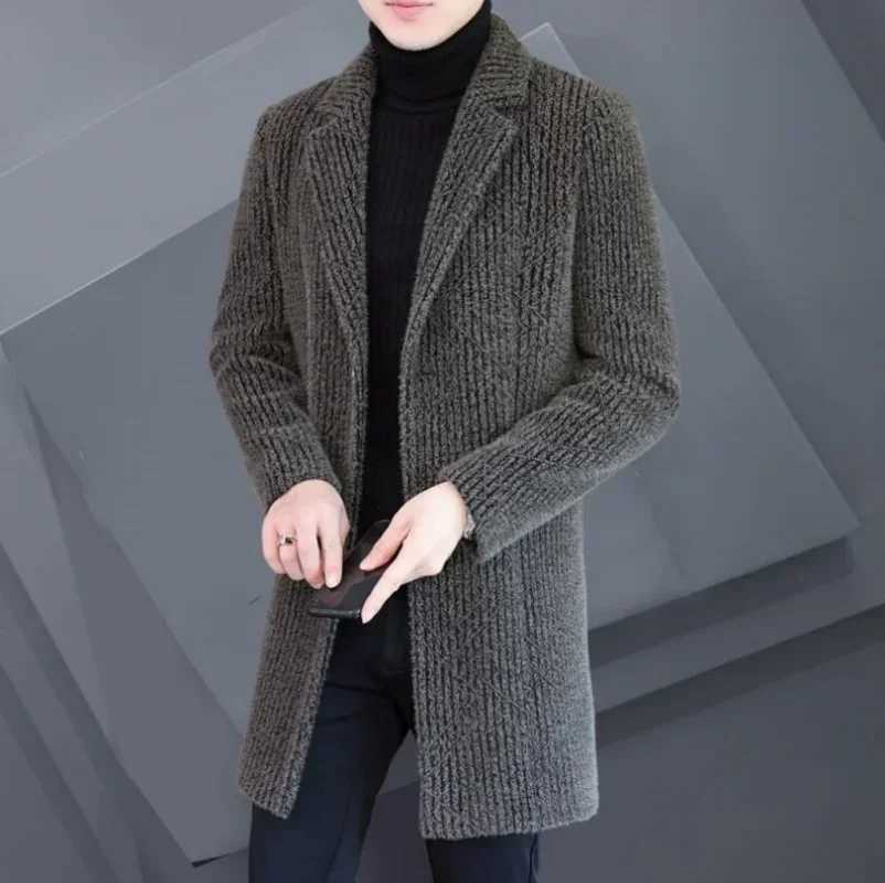 2024 High-end Feel Men Fashion Handsome All Woolen Coat Suit Collar Long Trench Coat Woolen Coat Thick Casual Winter Jacket Men LX241010