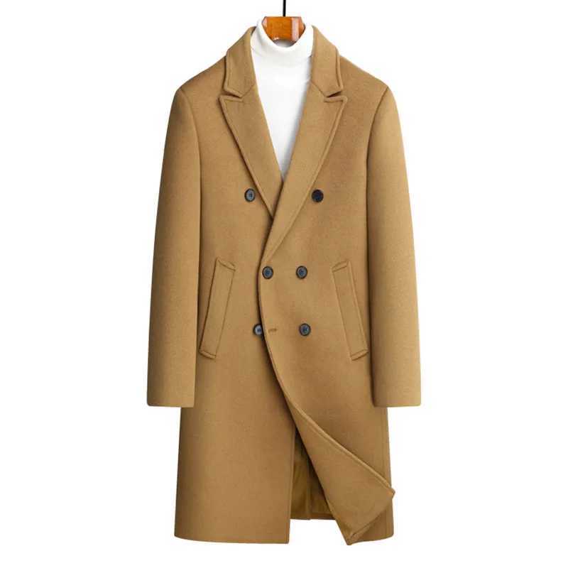 Autumn and Winter New Sheepwool Coat Mens Long Double-breasted Woolen Coat Casual Suit Collar Coat Men Coats LX241010