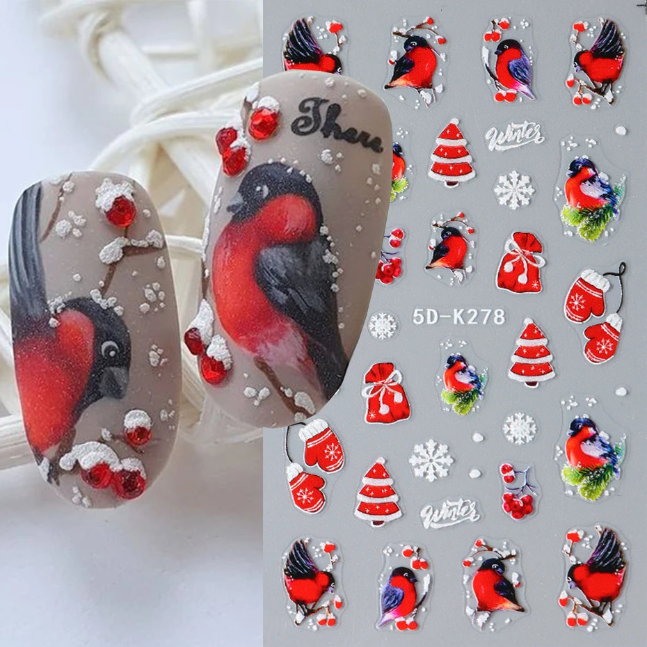 5D Holly Orange Christmas Nail Stickers Winter Snowflake Moon Cartoon Santa Claus Elk Year Nail Stickers Decoration 241008