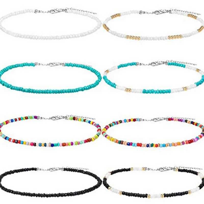 Simple Seed Bead Strand Choker Necklace Women String Collar Charm Colorful Handmade Summer Bohemia Collier Femme JewelryX241010