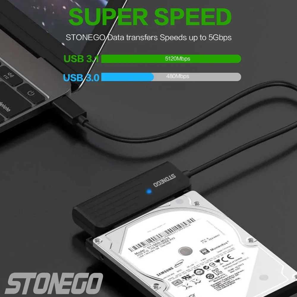 STONEGO USB 3.0/Type C Optional To SATA Hard Drive Converter Cable with UASP Adapter Compatible with Windows/Linux/Mac/Android