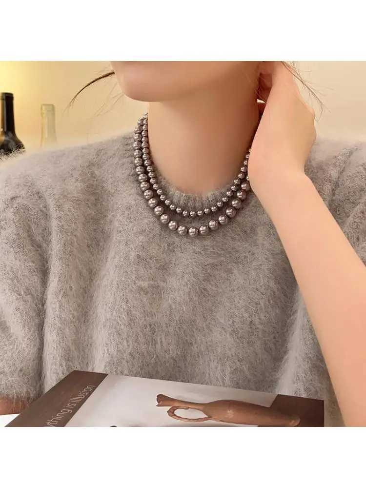 Light Luxury Elegant Niche Design Grey Imitation Pearl Sweater Chain Necklace Fashion Women Metal Jewelry AccessoriesX241009