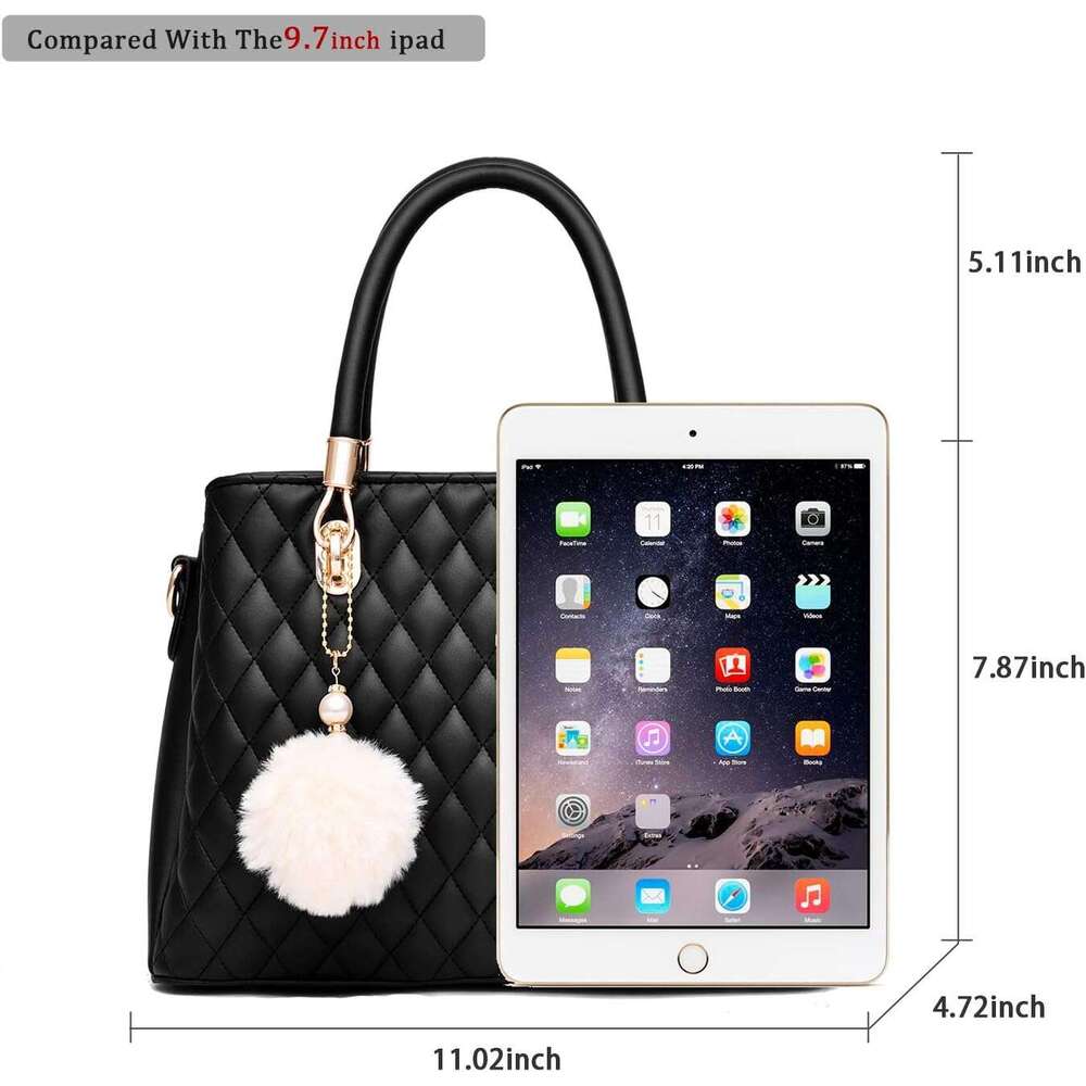 Womens Leather Handbags Purses Top-handle Totes Satchel Shoulder Bag for Ladies with Pompon