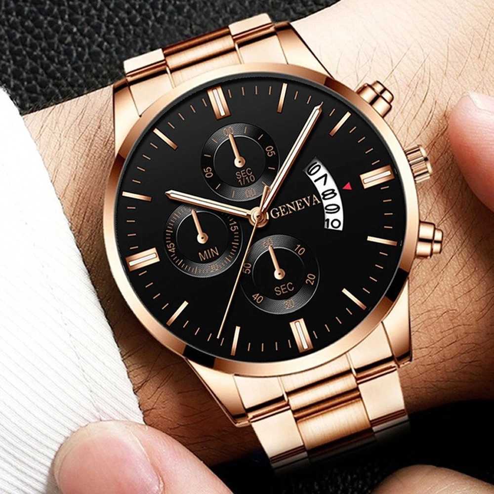 New Geneva Leisure Business Mens Watch Fashion Three Eyes Military Quartz Watch Stainless Steel Waterproof Gentleman WristwatchX241010
