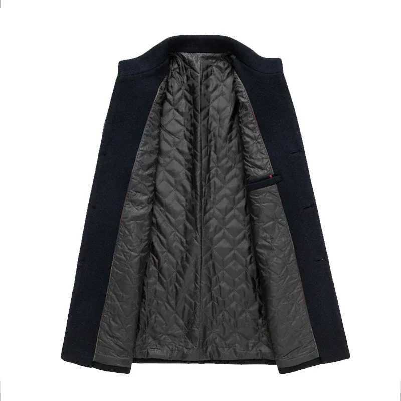 Autumn Winter Mens Woolen Coat Business Male Mid-Length Warm Comfortable Woolen Coat Men Solid Color Single Breaste Windbreaker LX241010