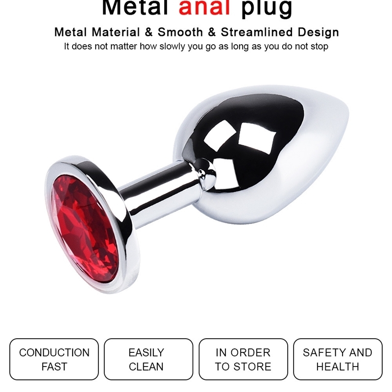 1pc 3 Size Anal Plug Round Stainless Steel Crystal Buttplug Removable Butt Plug Stimulator Anal Sex Toys Prostate Massager Dildo 240914