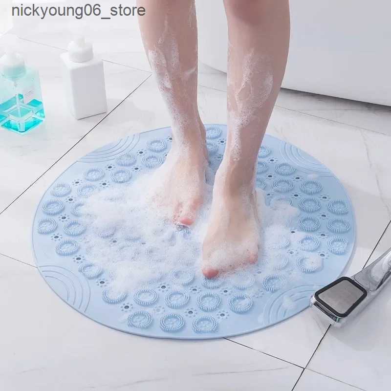 Non-Slip Bath Mats Bathroom Mat Anti-slip Sucker Round PVC Bath Mat with Drain Hole Silicone Bathing Rugs Foot Massage Pad Bathtub Soft Shower Mat L24