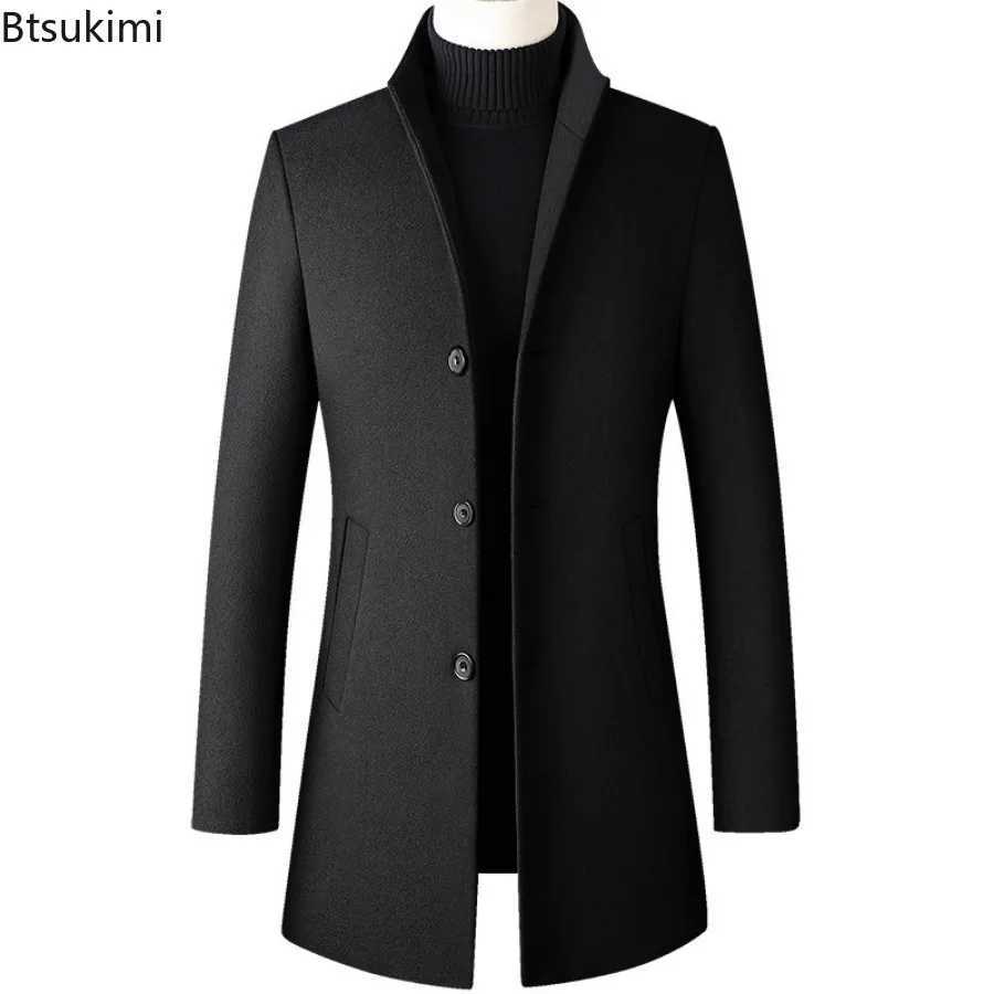 2024 Mens Woolen Coats Autumn Winter High Quality Long Slim Thicken Warm Trench Jackets Business Casual Wool Blends Coats Male LX241010
