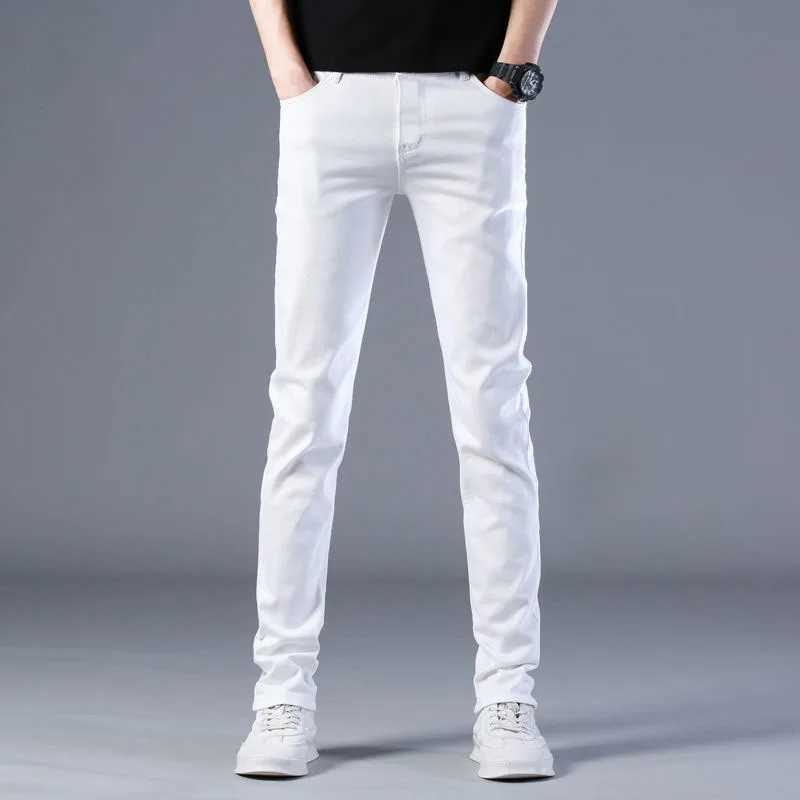 Mens Fashion Brand Elastic Slim Fit Denim Long Pants Casual White Straight Leg Y2k Jeans For Men StreetwearX241009