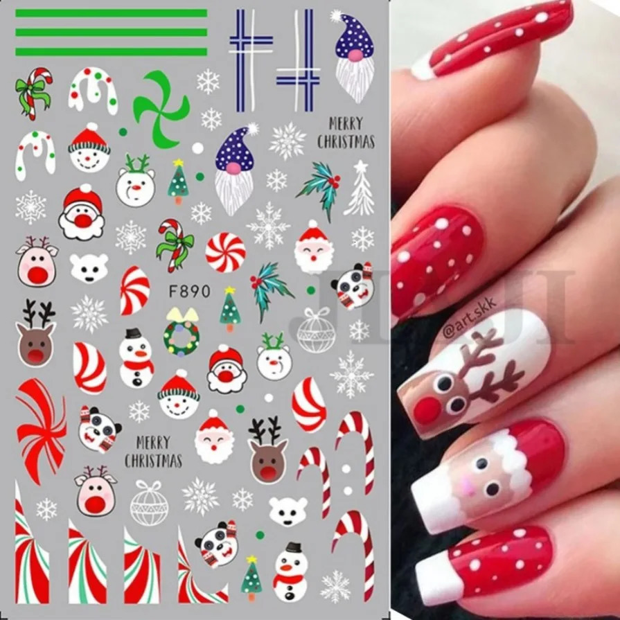 Winter Red Gonk Nail Art Stickers Christmas Series Cartoon Santa Claus Elk Adhesive Slide Snowman Handmade Foil Tip 241008