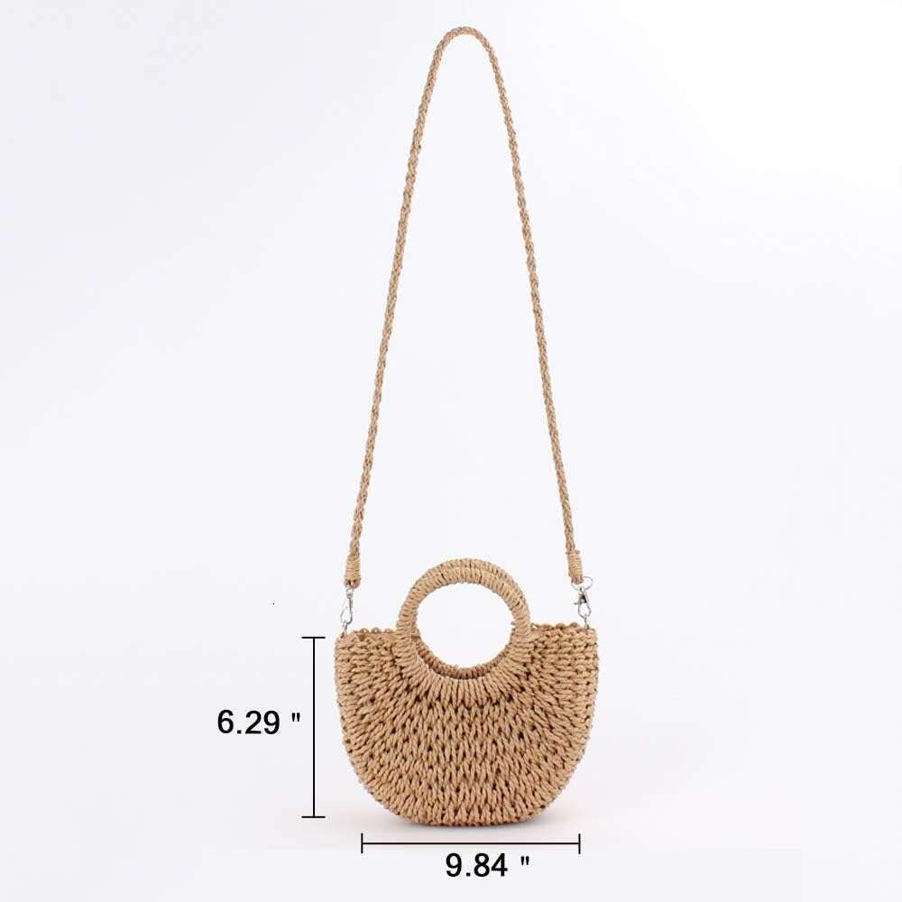 Mini Semi-circle Rattan Straw Bag, Hand-woven Women Summer Retro Tote Shoulder Crossbody Travel Beach Bag
