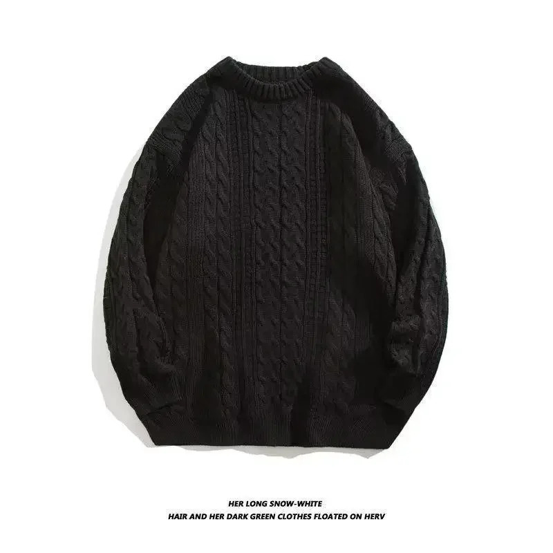 Autumn and winter round neck cable knit sweater for men fashionable Japanese style loose fit casual colorful floral knit top 241007