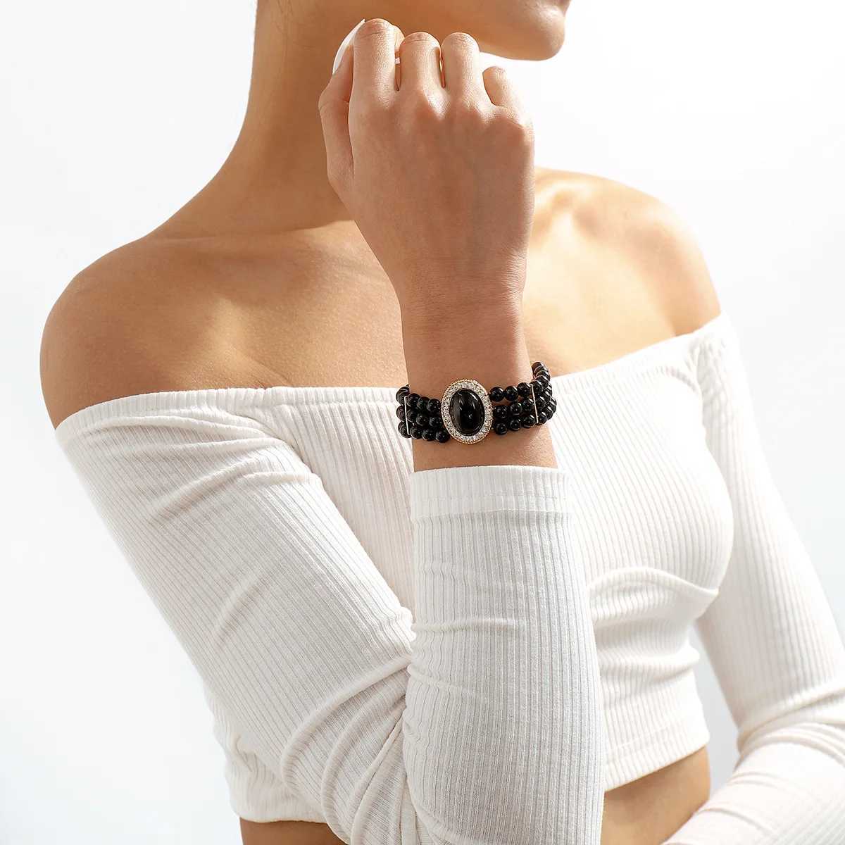 Multi-Layer Black Imitation Pearl Necklace Bead Chain Punk Ladies Wedding Short Clavicle Necklac Girl Charm Banquet JewelryX241009